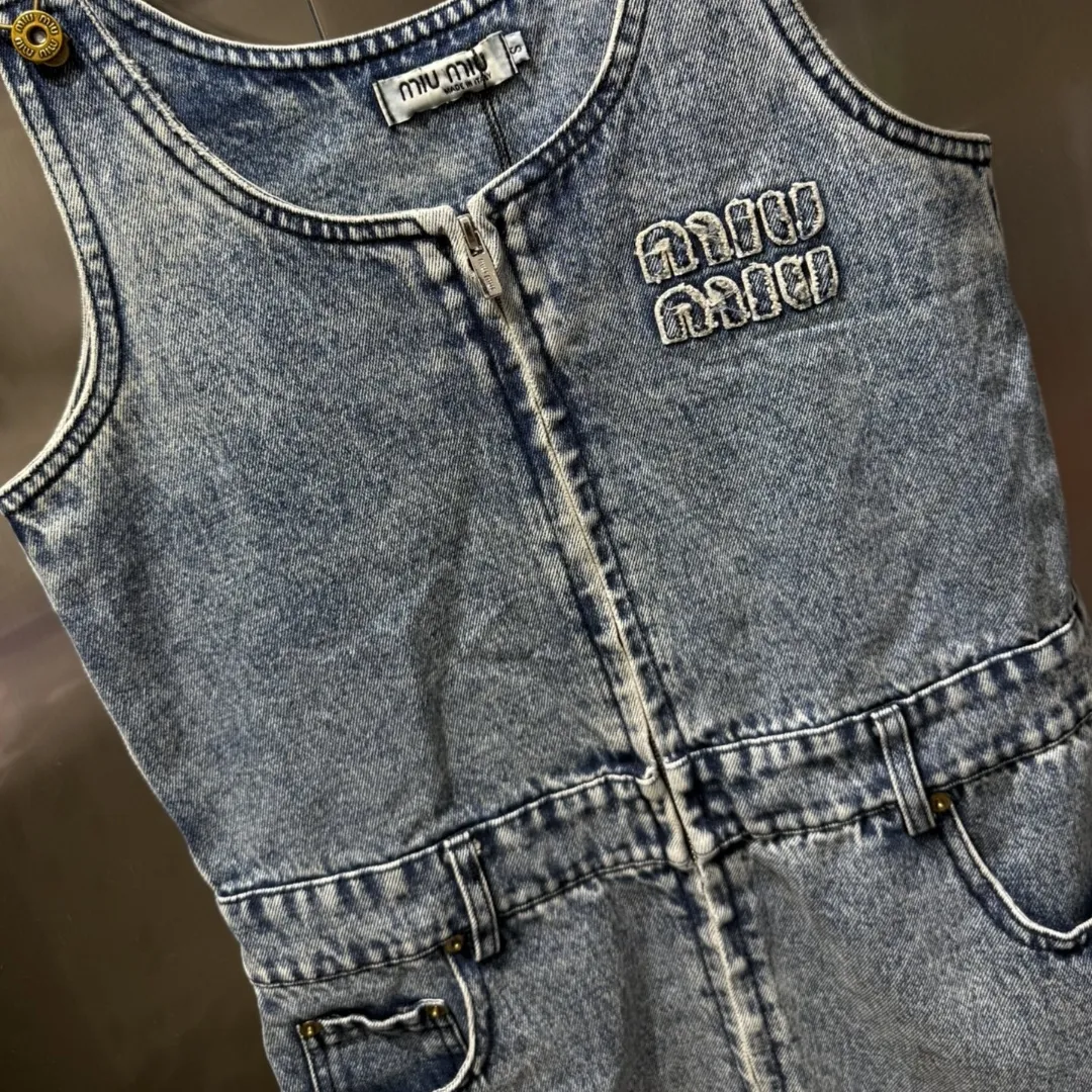 『S-L』春夏 新作 レターパッチ 刺繍 エンブレム ウォッシュ デニム サスペンダー ワンピース