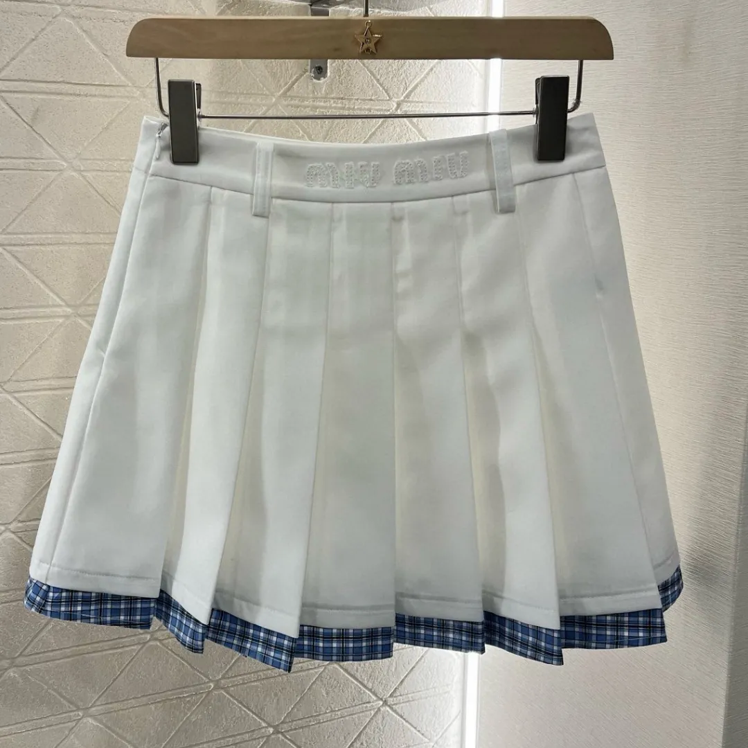 『S-L』綿100% 快適 柔らか チェックパネル 半袖トップス プリーツスカート セットアップ