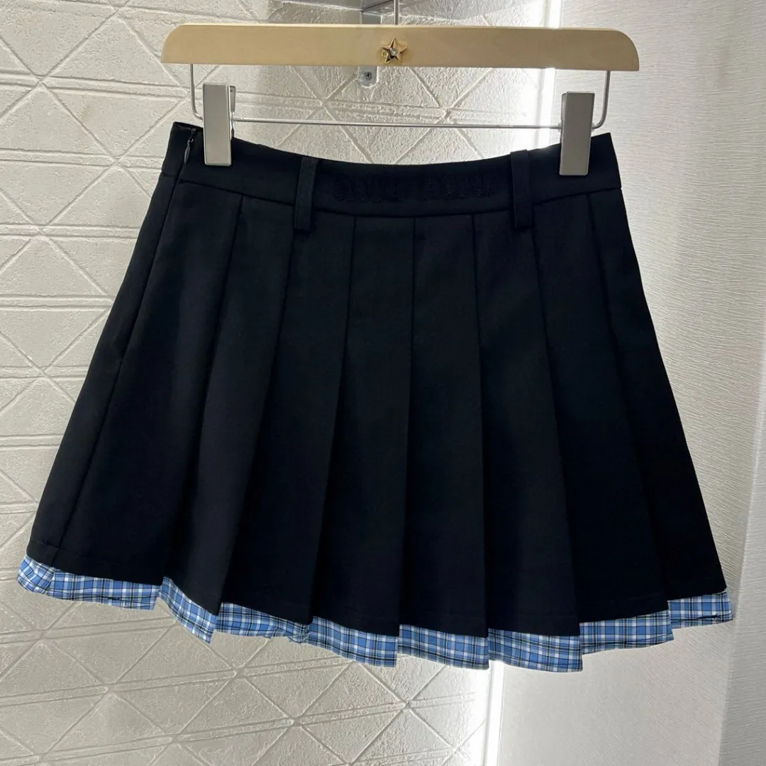 『S-L』綿100% 快適 柔らか チェックパネル 半袖トップス プリーツスカート セットアップ