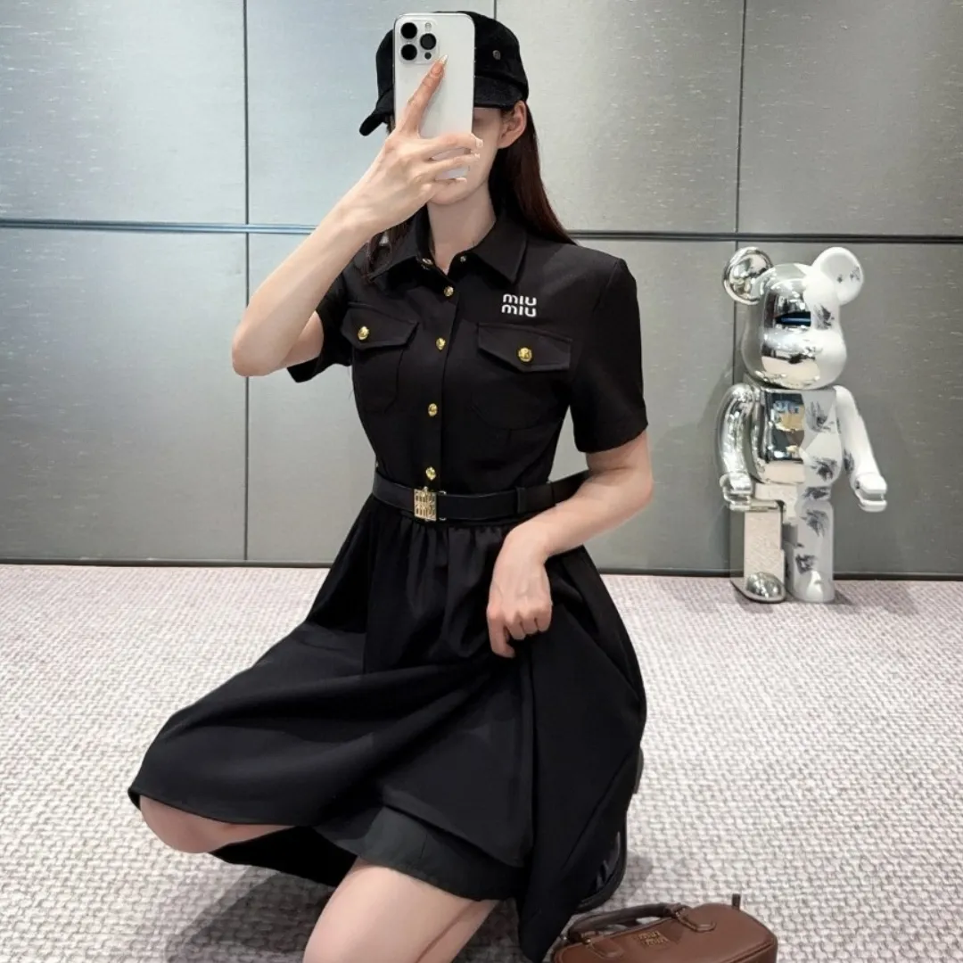 『S-L』新作 レタリング刺繍デコ 上品エレガント ワークウェア風 ワンピース