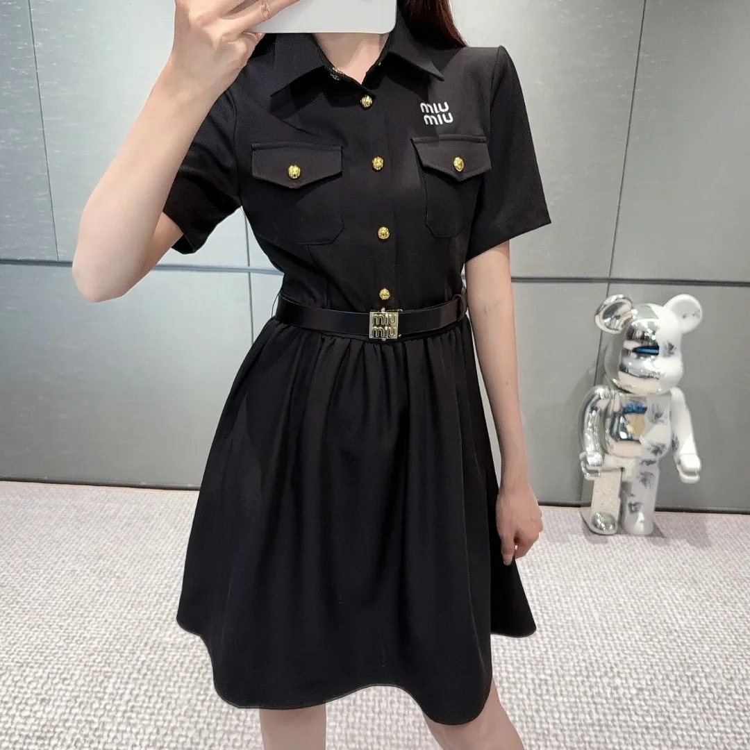 『S-L』新作 レタリング刺繍デコ 上品エレガント ワークウェア風 ワンピース