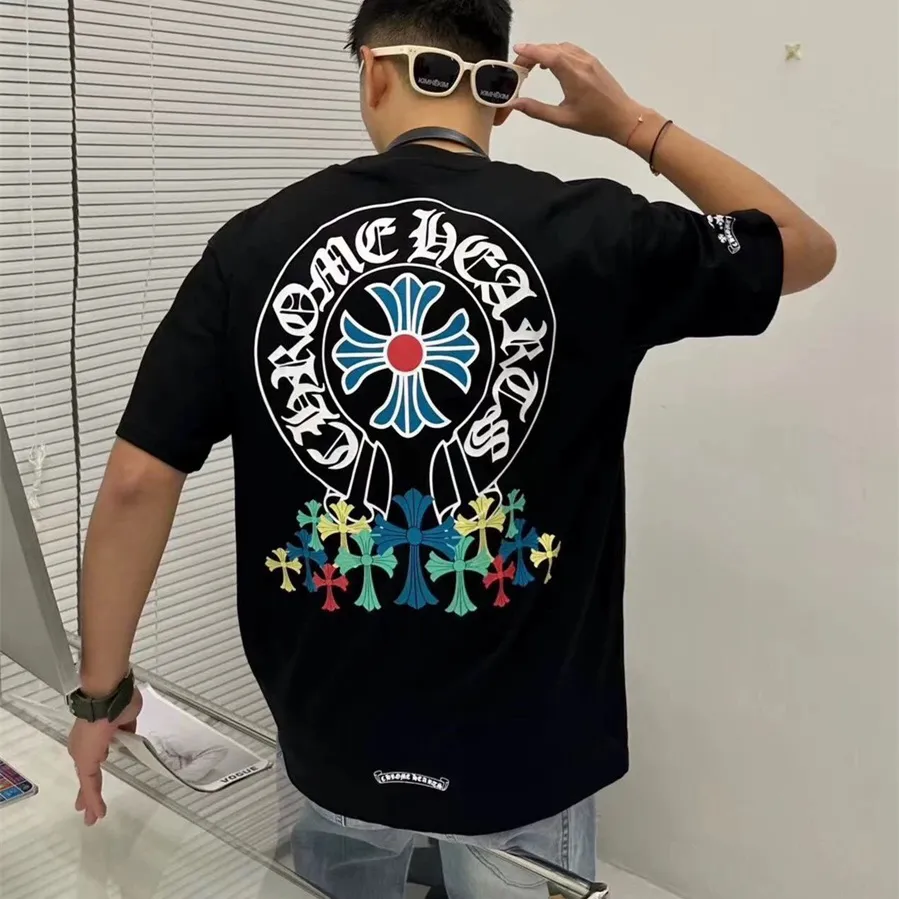 『フリーサイズ』胸元 サンスクリット 蹄型 プリント技術 綿100% カラフル クロスフラワー Tシャツ