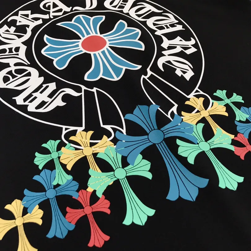 『フリーサイズ』胸元 サンスクリット 蹄型 プリント技術 綿100% カラフル クロスフラワー Tシャツ