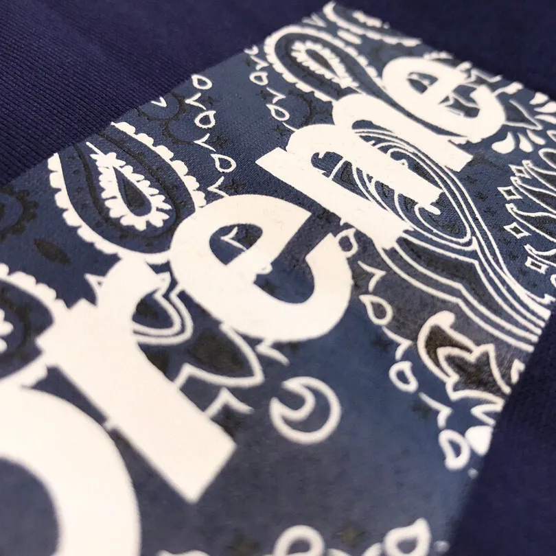 『フリーサイズ』クルーネック綿リブ 肩ダブルステッチ 綿100% 快適 ペイズリー プリント Tシャツ