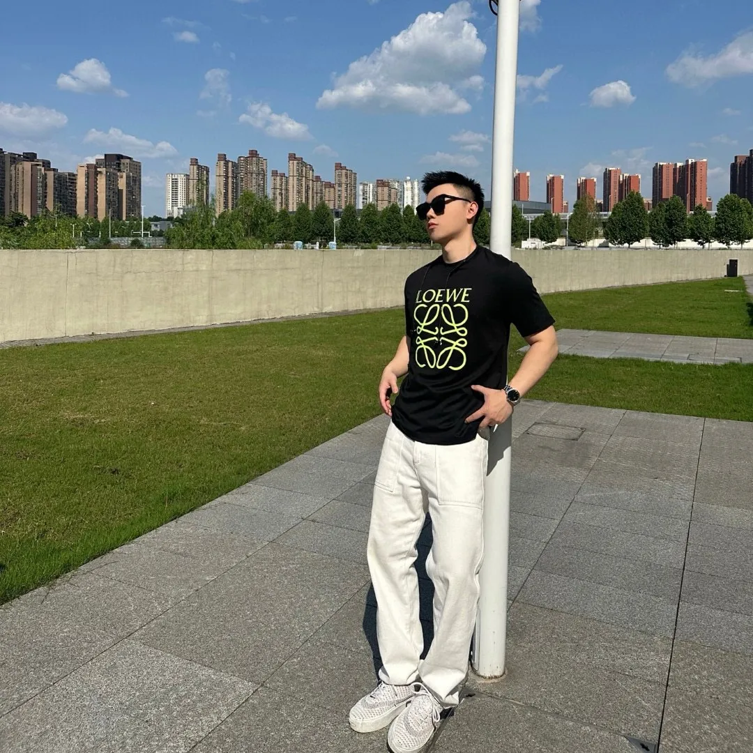 『S-4XL』綿100% 通気性 ストレッチ クラシック ロゴ プリント クルーネック 半袖 Tシャツ