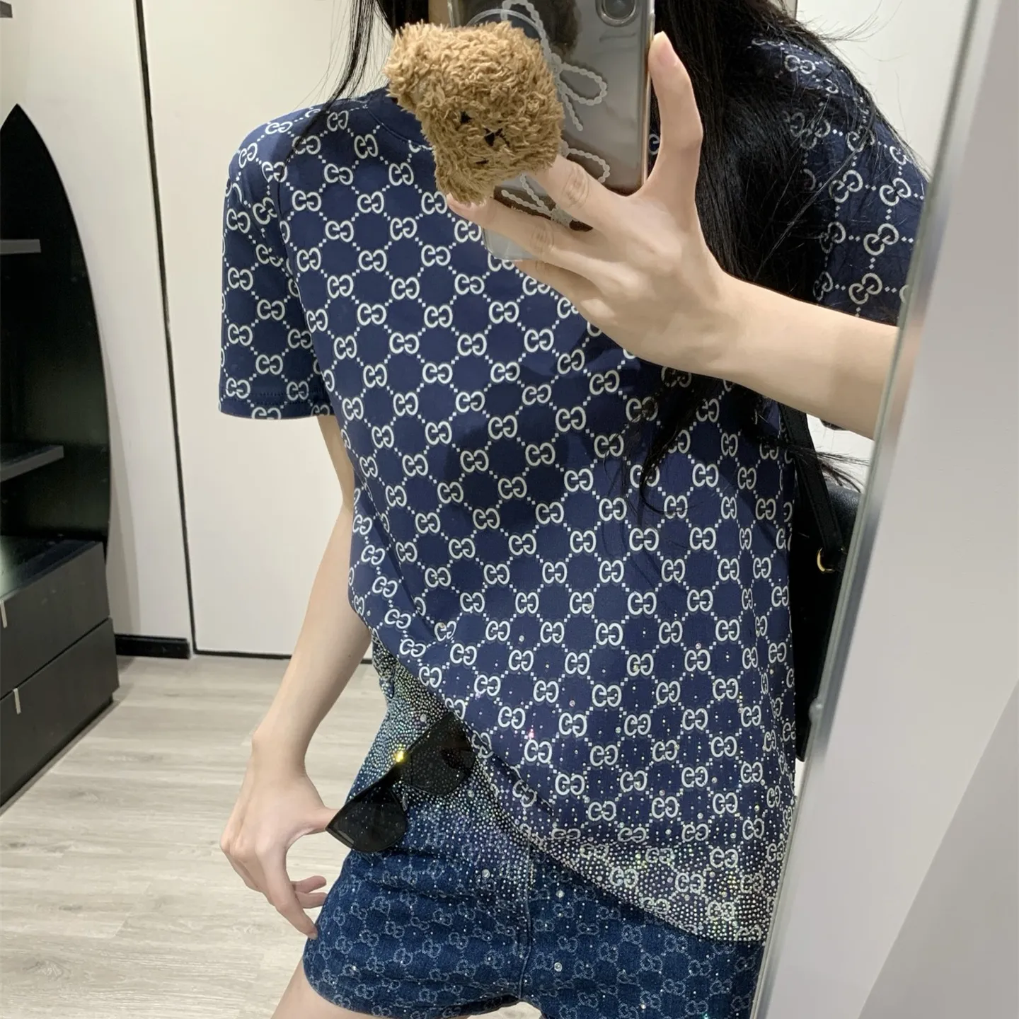 『S-L』映え スリム おしゃれ 通気性 快適 クルーネック 綿100% グラデーション ホットストーン Tシャツ ショーツ