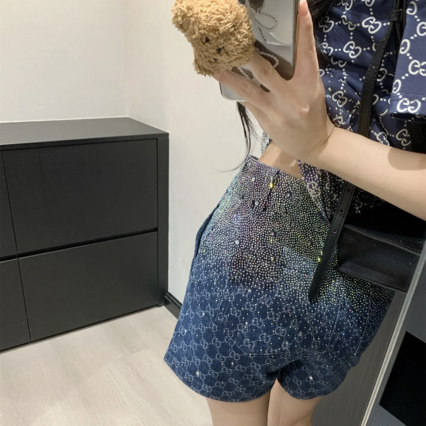 『S-L』映え スリム おしゃれ 通気性 快適 クルーネック 綿100% グラデーション ホットストーン Tシャツ ショーツ