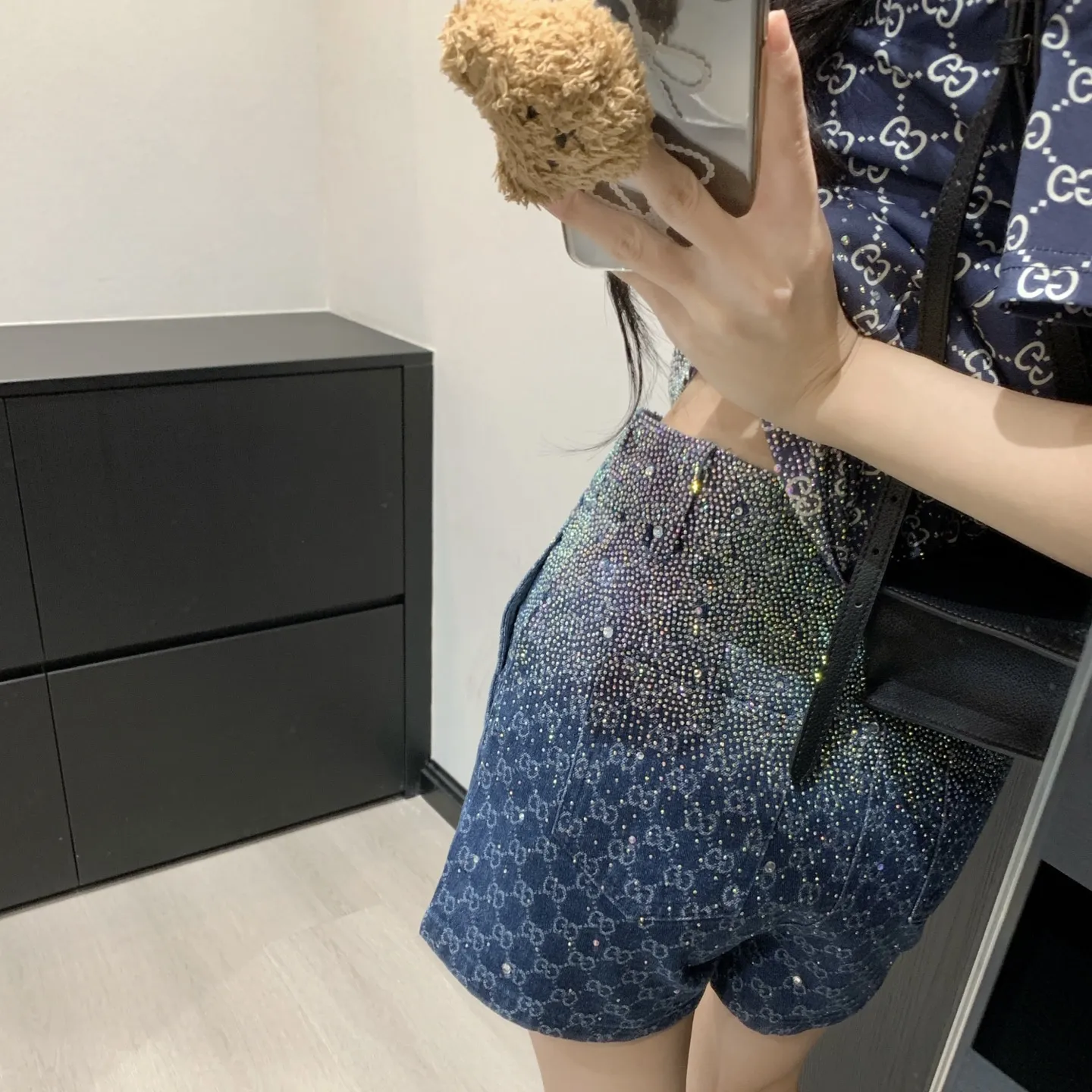 『S-L』映え スリム おしゃれ 通気性 快適 クルーネック 綿100% グラデーション ホットストーン Tシャツ ショーツ