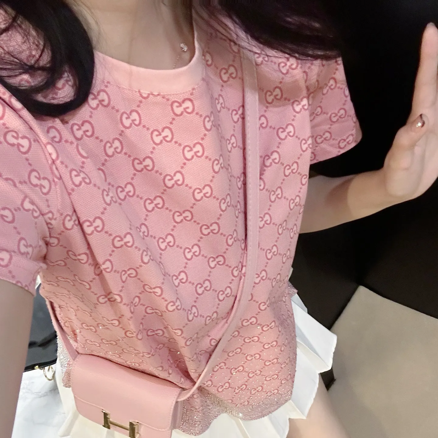 『S-L』映え スリム おしゃれ 通気性 快適 クルーネック 綿100% グラデーション ホットストーン Tシャツ ショーツ