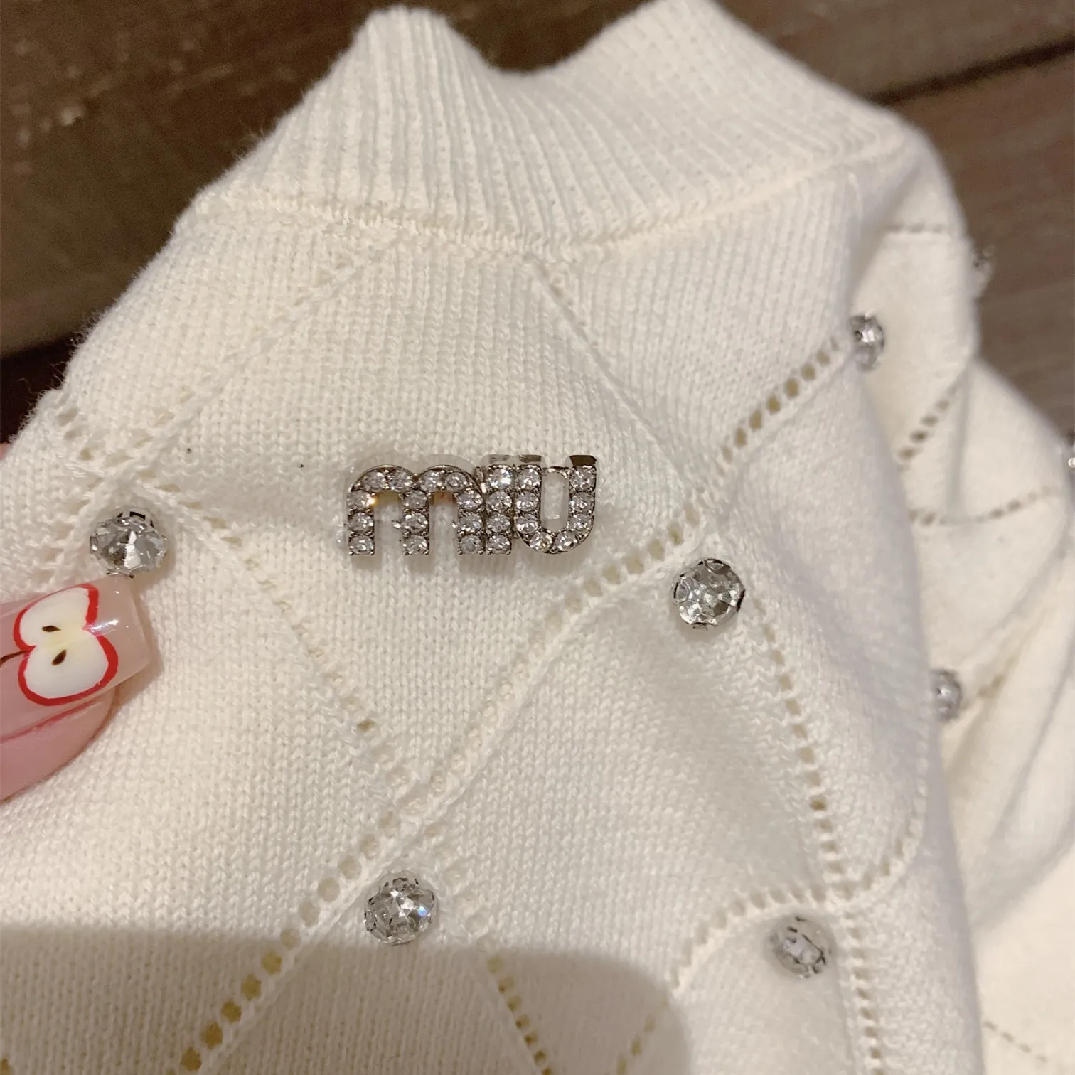 『S-L』夏 おしゃれ ヘビーワーク キラキラデコ ダイヤロゴ ニット 半袖 デニムスカート