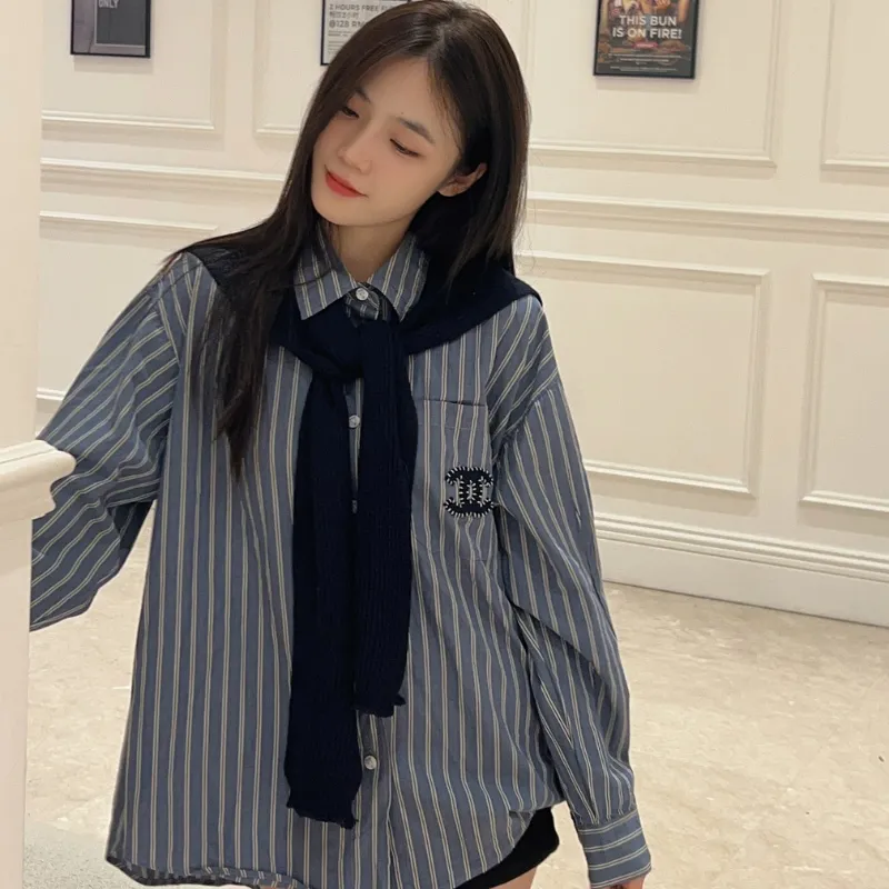 『S-L』圧倒的セクシー 絶対欲しい 元気いっぱい レトロ ストライプ レイヤード シャツ