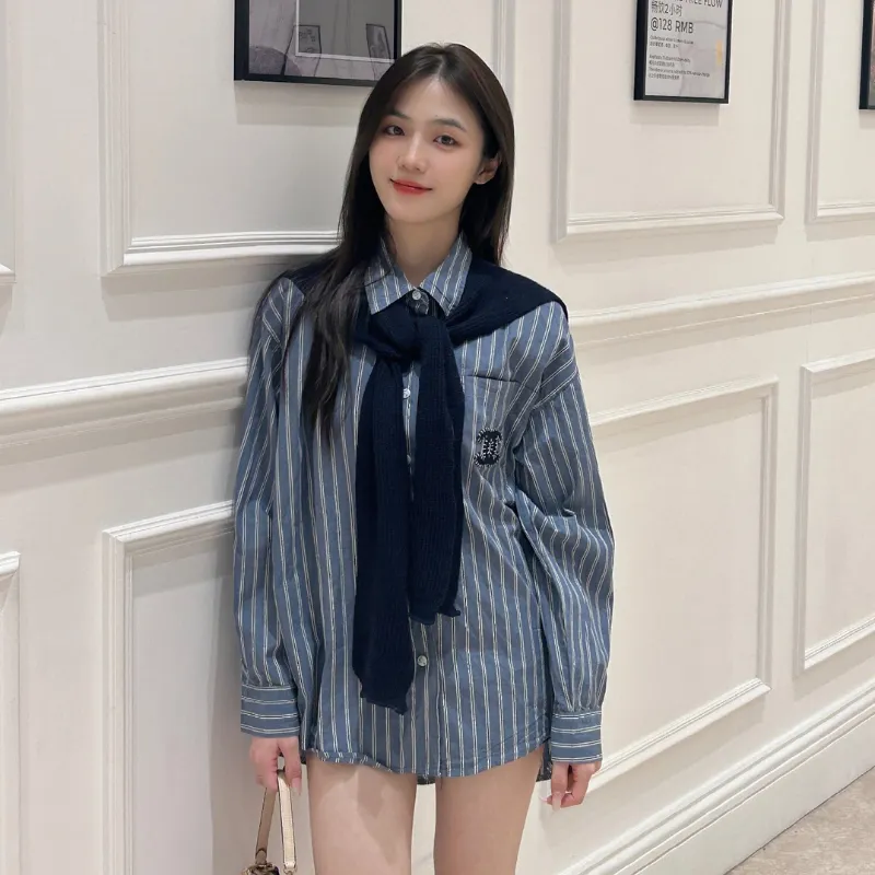 『S-L』圧倒的セクシー 絶対欲しい 元気いっぱい レトロ ストライプ レイヤード シャツ