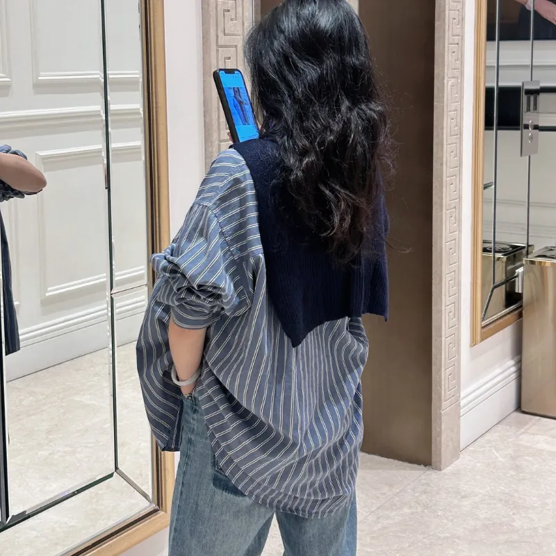 『S-L』圧倒的セクシー 絶対欲しい 元気いっぱい レトロ ストライプ レイヤード シャツ